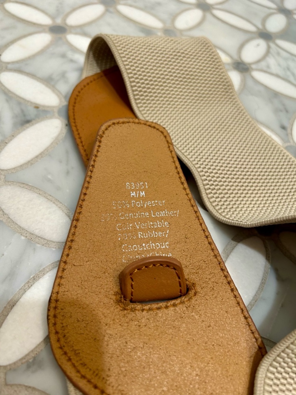 Anthropologie Beige Elastic Belt Wide With Interlocking Cognac Leather Size M - Picture 4 of 7